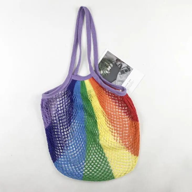 Kolorowa kieszeń netto Duża pojemność Torba Torba Mesh Mesh Torba Zakupy Wielokrotnego użytku String Owocowy Magazyn Handbag Shop Grocery Tote Bag Sn4635