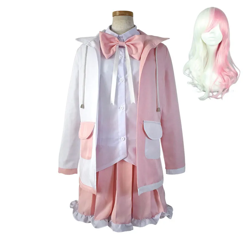 Super Danganronpa 2 femmes Monomi Cosplay Wigs uniforme rose blanc rose pour filles Halloween
