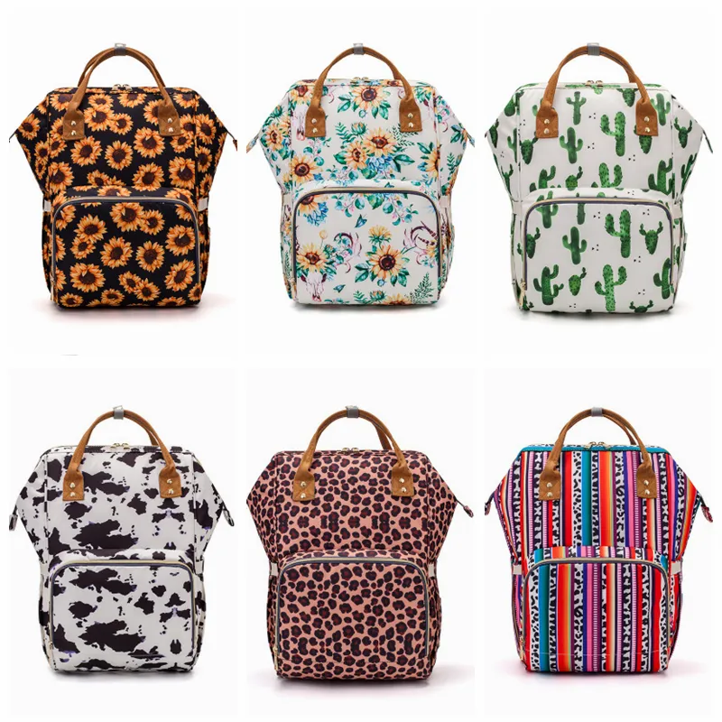 Solros Blöja Bag Leopard Stripe Mummy Ryggsäck Vattentät Utomhus Nappy Väskor Stora Kapacitet Ryggsäckar Resor Handväska Baby Care Yfa450