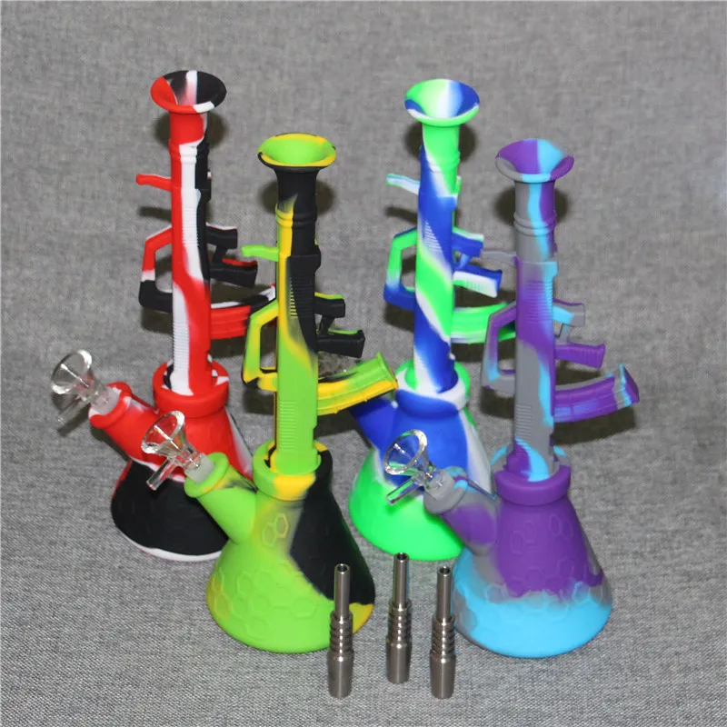 Nouveau design huile Rig Silicone Bong 290mm narguilé Dab bécher bong fumer verre eau Bongs tuyau titane conseils