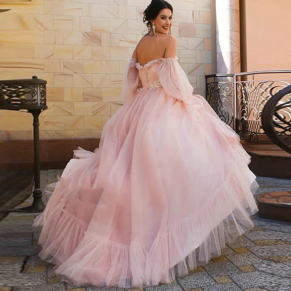 knee length dresses for ladies Ball Gown Pink Off Shoulders Wedding Dress main image 1