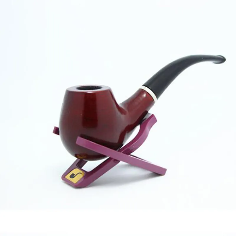 100pcs/lot Free Shipping Classic Wooden Smoking Tobacco Pipe Black Bent Stem with Filter Red Stand and Black Pouch