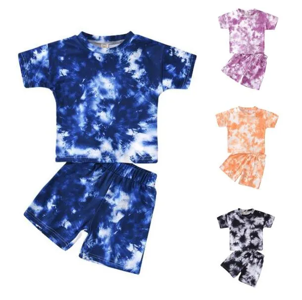 Kinderkleding meisjes jongens outfits kinderen stropdas dye korte mouw tops + shorts 2 stks / sets zomer mode boutique baby kleding sets by1583