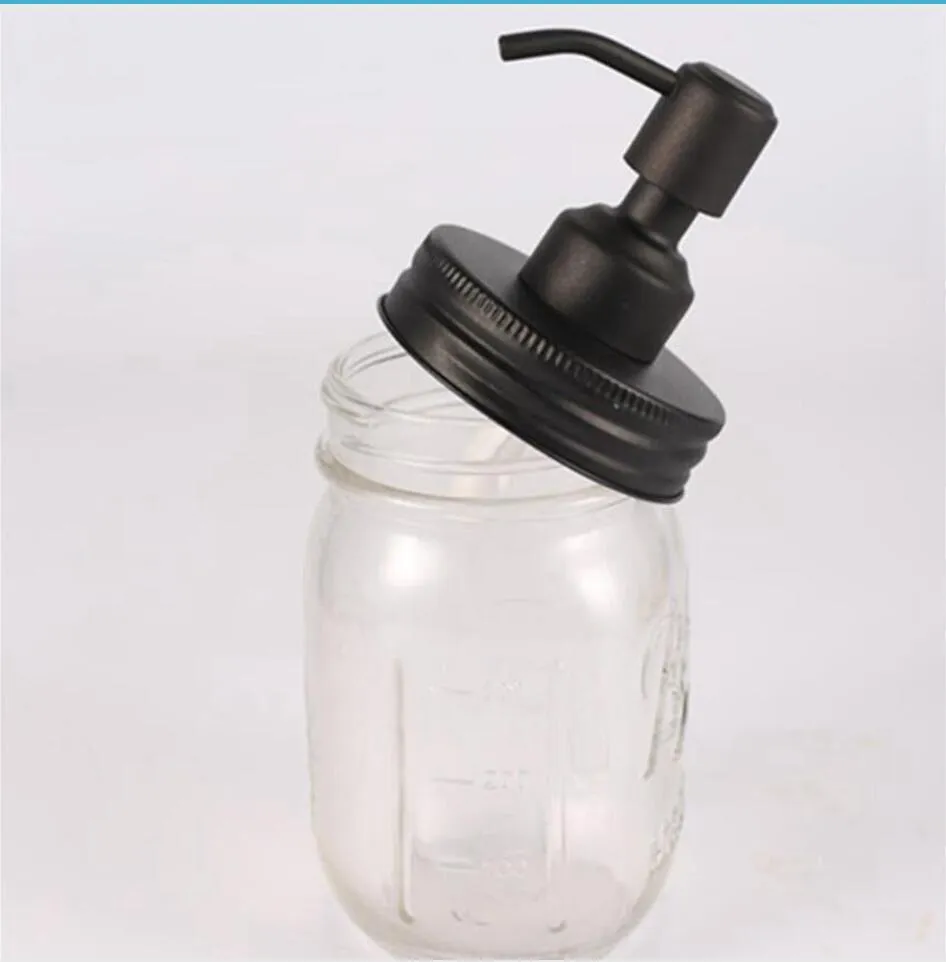 Czarny Mason Jar Soap Dispenser Dispenser Pokrywa 304 Stal ze stali nierdzewnej Rdza Płynna Pompa Lotion Głowy Do Kuchni Łazienka z Jar Ljjp550