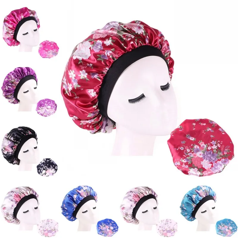 Satin Soie Équipée Chapeaux Fleur Ronde Cheveux Bonnets Large Bord Bain Chapeau Tête Wrap Élastique Nouvelle Ere Chambre Produits Femmes 4 7ba B2