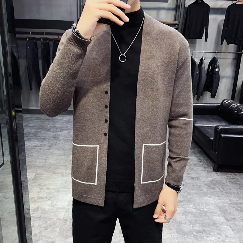 Sweter De Hombre Black Vetement Homme Knitted Mens Sweaters Woolen Sweater  Coat Coffee Autumn Sweater Cardigan Herren Pullover