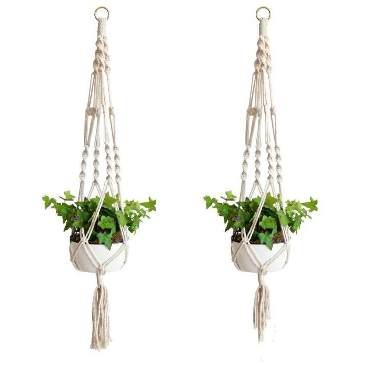 Hangmanden Bloempot Plant Houder Pot Macrame Plant Hanger Opknoping Planter Mand Jute Touw Gevlochten Craft Vintage Decor DLH446