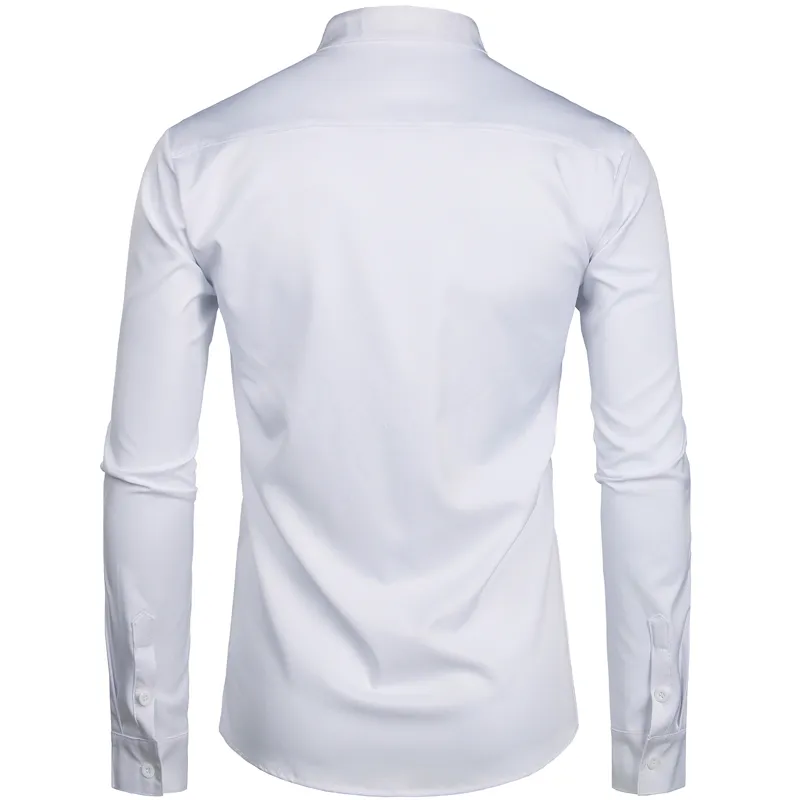 White Banded Collar Dress Shirt Men Slim Fit Long Sleeve Casual Button Down Shirts Mens Business Office Work Chemise Homme S-2XL248I