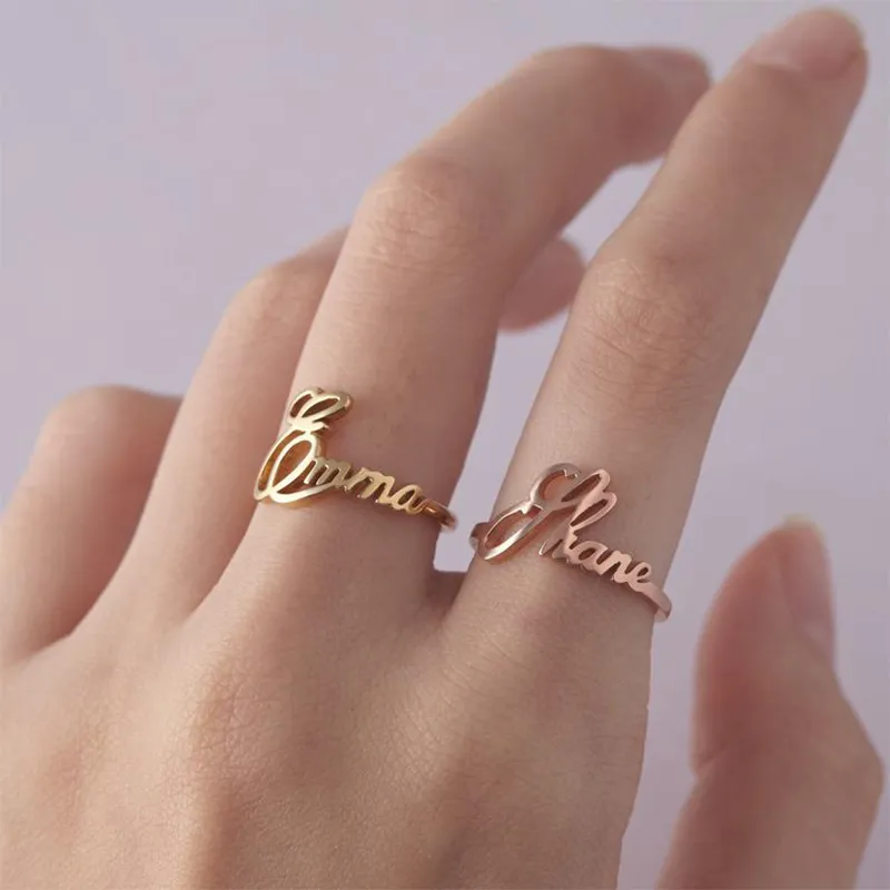 Ringen naamplaatje aangepaste naam ring roestvrij staal zilver rose goud trouwringen voor vrouwen mannen handgemaakte mode-sieraden cadeau