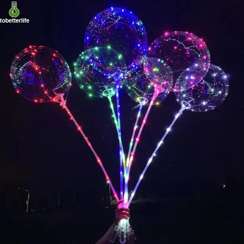 LED -ballong transparent belysning bobo ballballonger ljus med 70 cm pole led sträng ljus xmas bröllopsfest dekoration