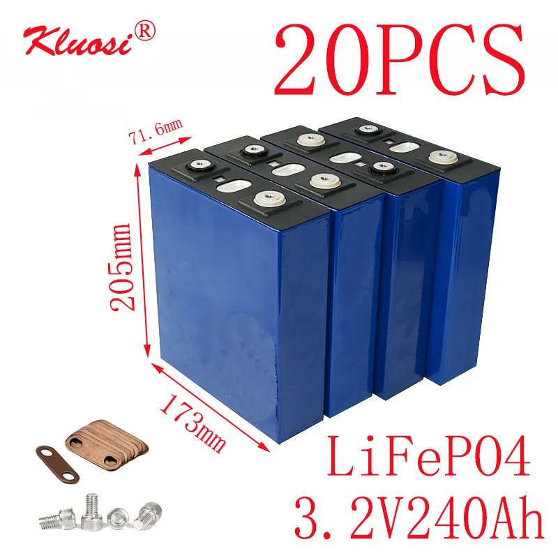 20 pièces KLUOSI 3.2V240Ah LiFePO4 batterie 20S/60V Pack pour onduleur de stockage d'énergie solaire EV Marine RV Golf US/EU sans taxe