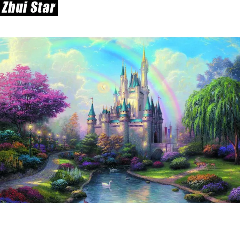 Zhui étoile diamant peinture plein carré diamant "château" 3D broderie point de croix strass 5D bricolage mosaïque peinture décor