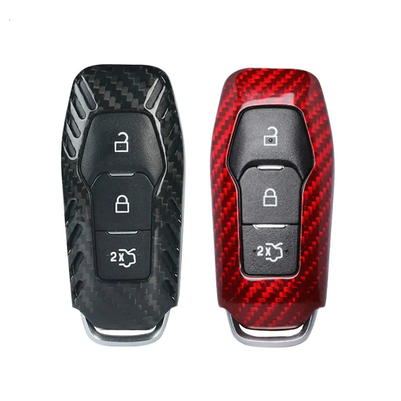 Décoration de boîtier de clé à distance de voiture en fibre de carbone Fob Protector Car Styling Accessoires Key Case pour Ford Mustang 2015-2020 Accessoires de voiture