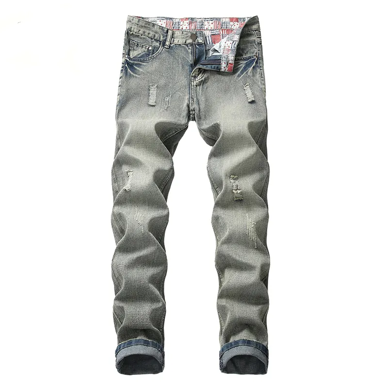 Męskie dżinsy Mężczyźni Denim Skinny Tattered Stretch Slim Fit Hop Spodnie Plus Rozmiar Długa marka Duża