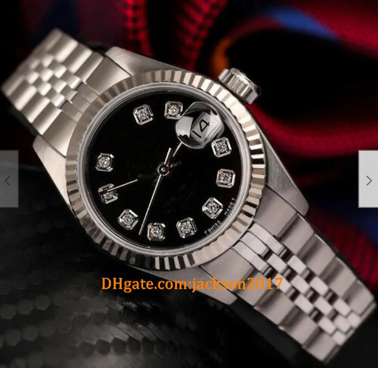 20 montres-cadeaux de Noël de style Montre jubilé en acier avec cadran noir pour femmes de 26 mm