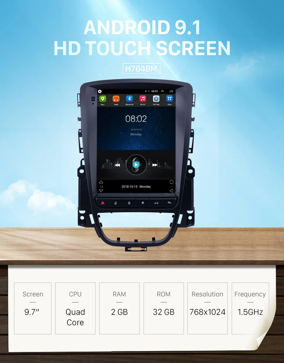 Android 9.1 9.7 inch HD Touchscreen for 2009-2019 Buick Excelle 2009-2014 Opel/Vauxhall/Astra J Buick/Verano Radio Bluetooth