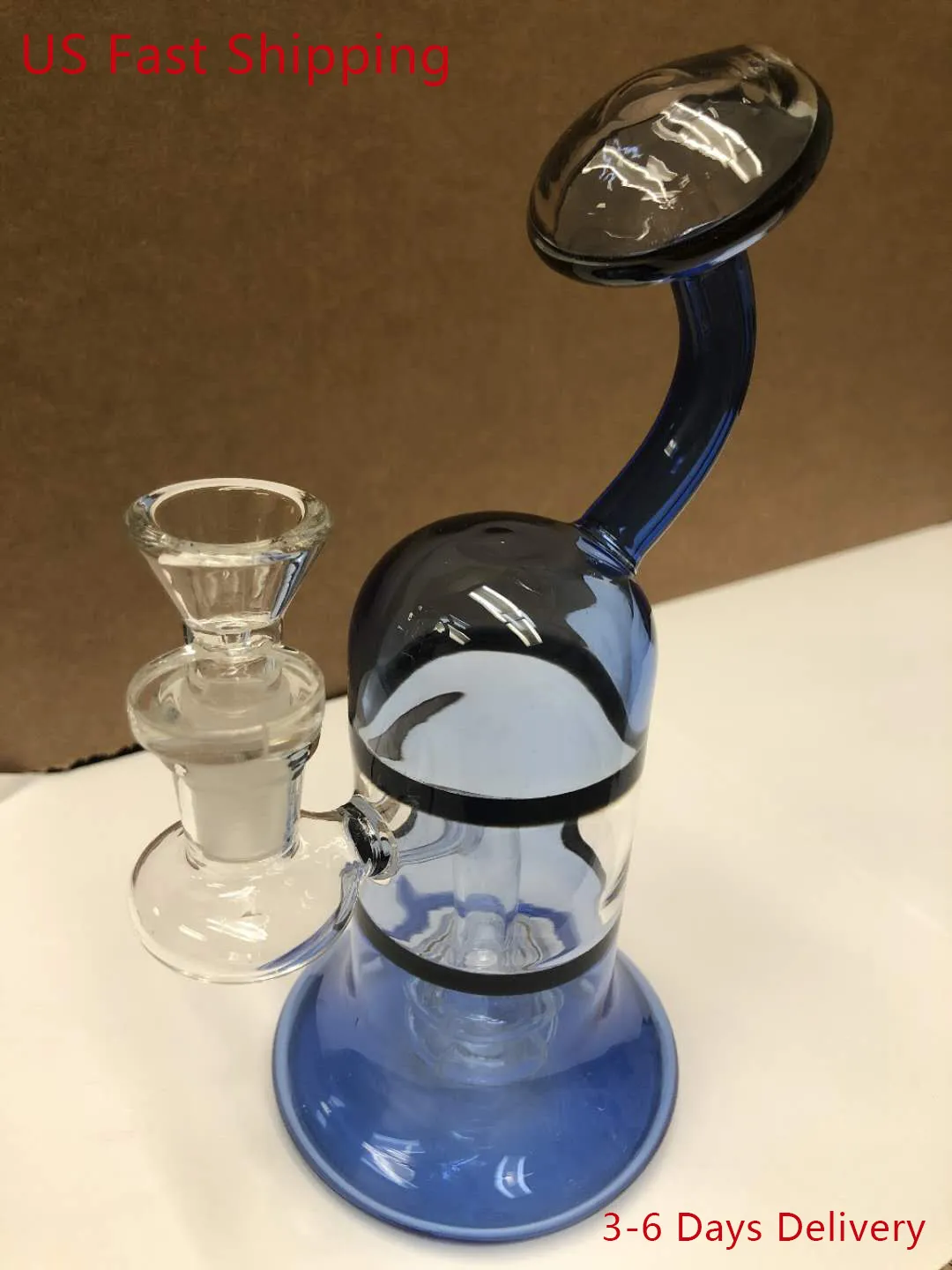 7.6In Assorted Color Blue Percolator Glass Water Bong Pipe Beaker Hookah Bongs