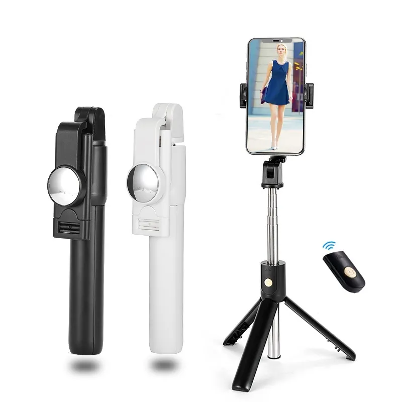 K10 3 in 1 Draadloze Bluetooth Selfie Stick met Mirror Tripod Opvouwbare Monopod Handheld voor iPhone Xiaomi Tiktok Video Call 150pcs / lot