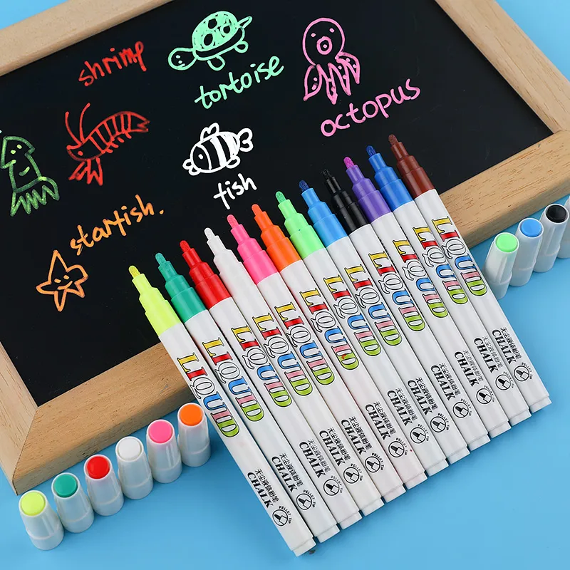 12Pieces Colorful Liquid Chalk Marker Set Blackboard Pen for Kids Drawing