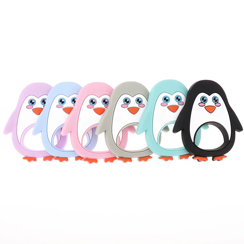 Cartoon Penguin Silikon Baby Animal Heether Food Grading Chewing Dziecko ząbkowanie Naszyjnik Akcesoria Dziecko Prezent