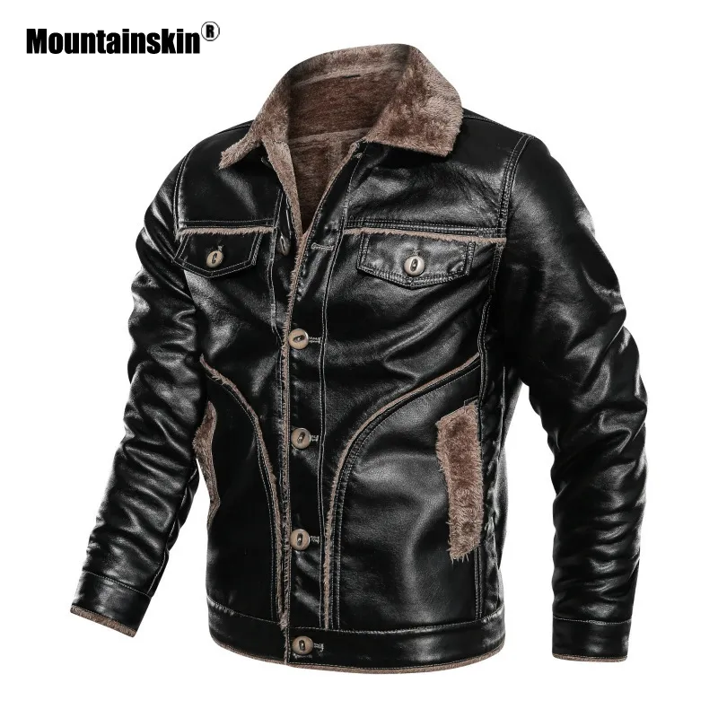 남자 모피 가짜 겨울 두꺼운 PU 자켓 망 오토바이 가죽 양털 따뜻한 코트 남성 브랜드 의류 SA850