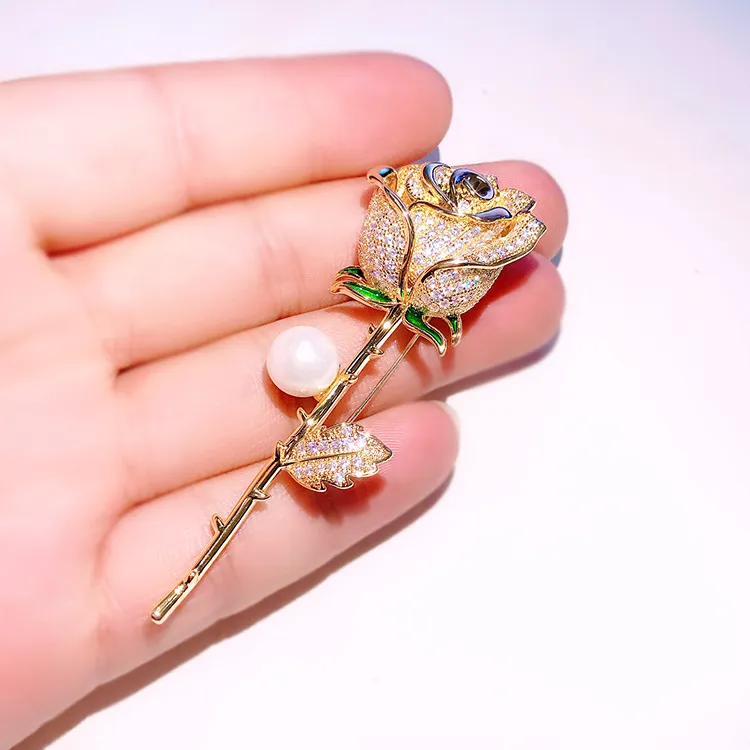 Rose Gold Plated Rhinestone Safety Pin Brooch For Mens Suit, Pink