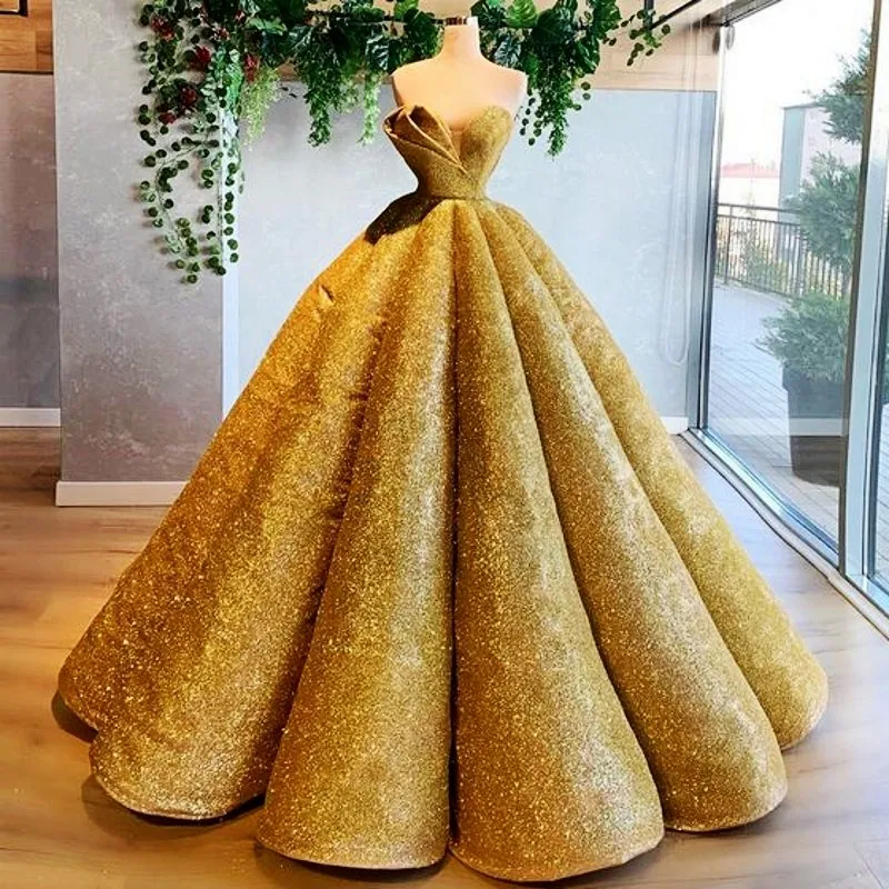 Buy Light Gold Ballgown Ballgown Sparkly Wedding Dress Evening Dress Prom  Dress Online in India - Etsy