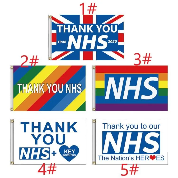 5 tipos 90x150cm Cor Viva Obrigado Flag NHS Bandeiras Bandeiras para Flag parede Decoração Bandeira enfermeira de saúde Doctor Rainbow Heart Gratidão