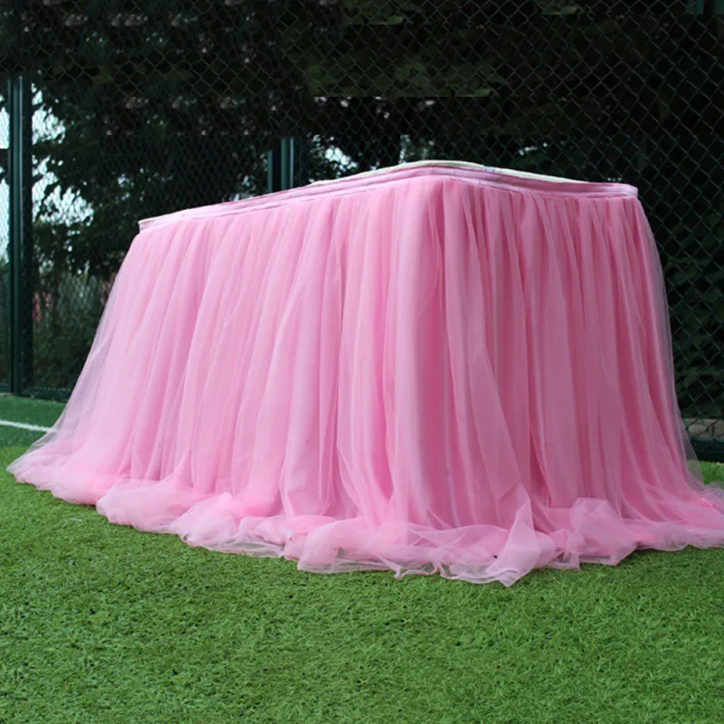 Tulle Tutu bord kjol tabell för bröllop baby shower party bordduk dekorativ kjol hem textil skrivbord dekor multi-färg t22630