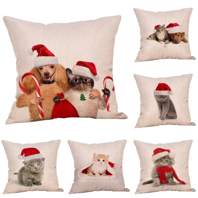 Nowa świąteczna dekoracja Christmas Pillow Case Cat and Dog Drukuj Prosta sofa z skrzynką poduszką 45 * 45 cm 9style T500287