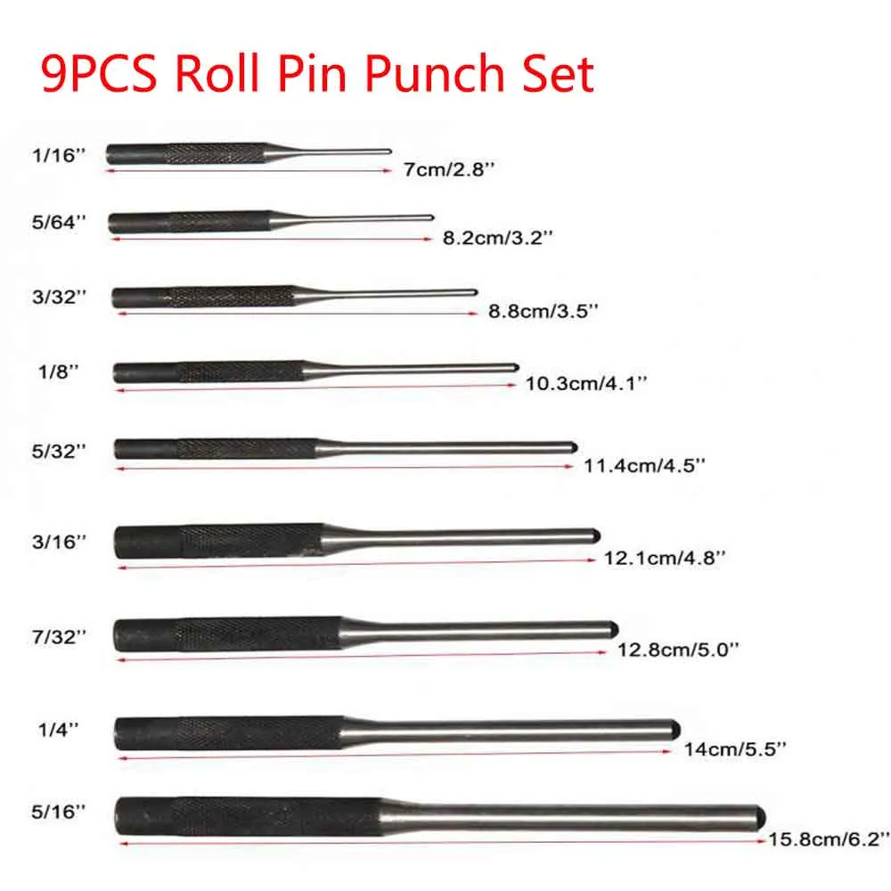 9 Pc Heat Treated Roll Pin Punch Set Gunsmithing Repair Tools Drop