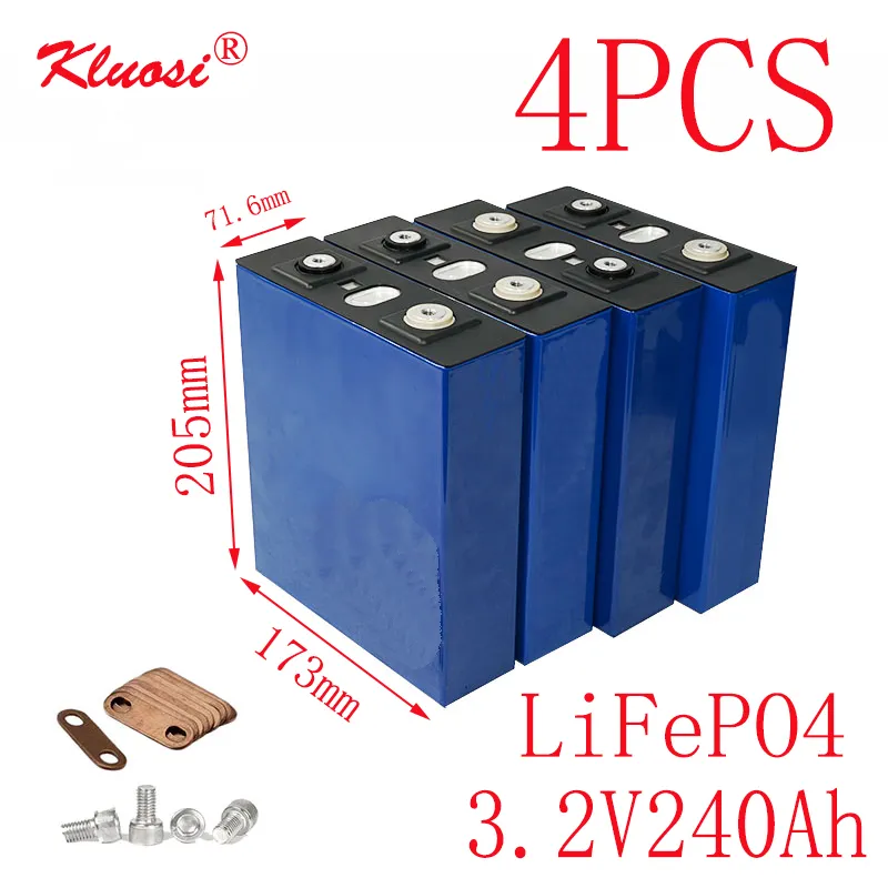 4PCS KLUOSI 3.2V240Ah LiFePO4 Pil 4S / 12V Paketi İÇİN Güneş Enerjisi Depolama Inverter EV Deniz RV Golf ABD / AB TAX FREE