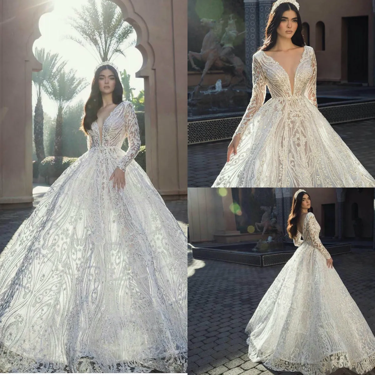 Elie Saab 2021 Country Wedding Dress Long Sleeve V Neck Lace Appliqued  Beads Beach Arabic Bridal Dress From Manweisi, $258.18