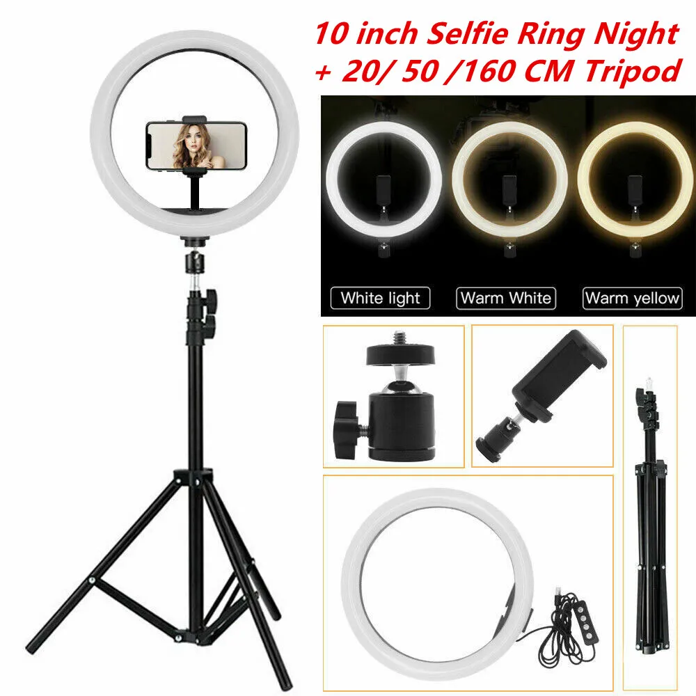 10 "Bague LED Bague photographique selfie lumineux avec support pour smartphone YouTube Tiktok maquillage vidéo Studio trépied light