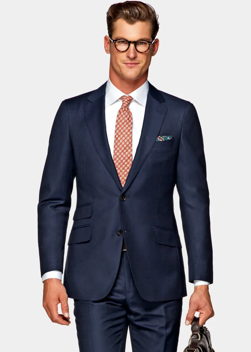 Fashion Navy Blue Groom Tuxedos Notch Lapel Groomsmen Bröllop Tuxedos Populära män Formell Blazer Prom Jacket Suit (Jacka + Byxor + Tie) 62