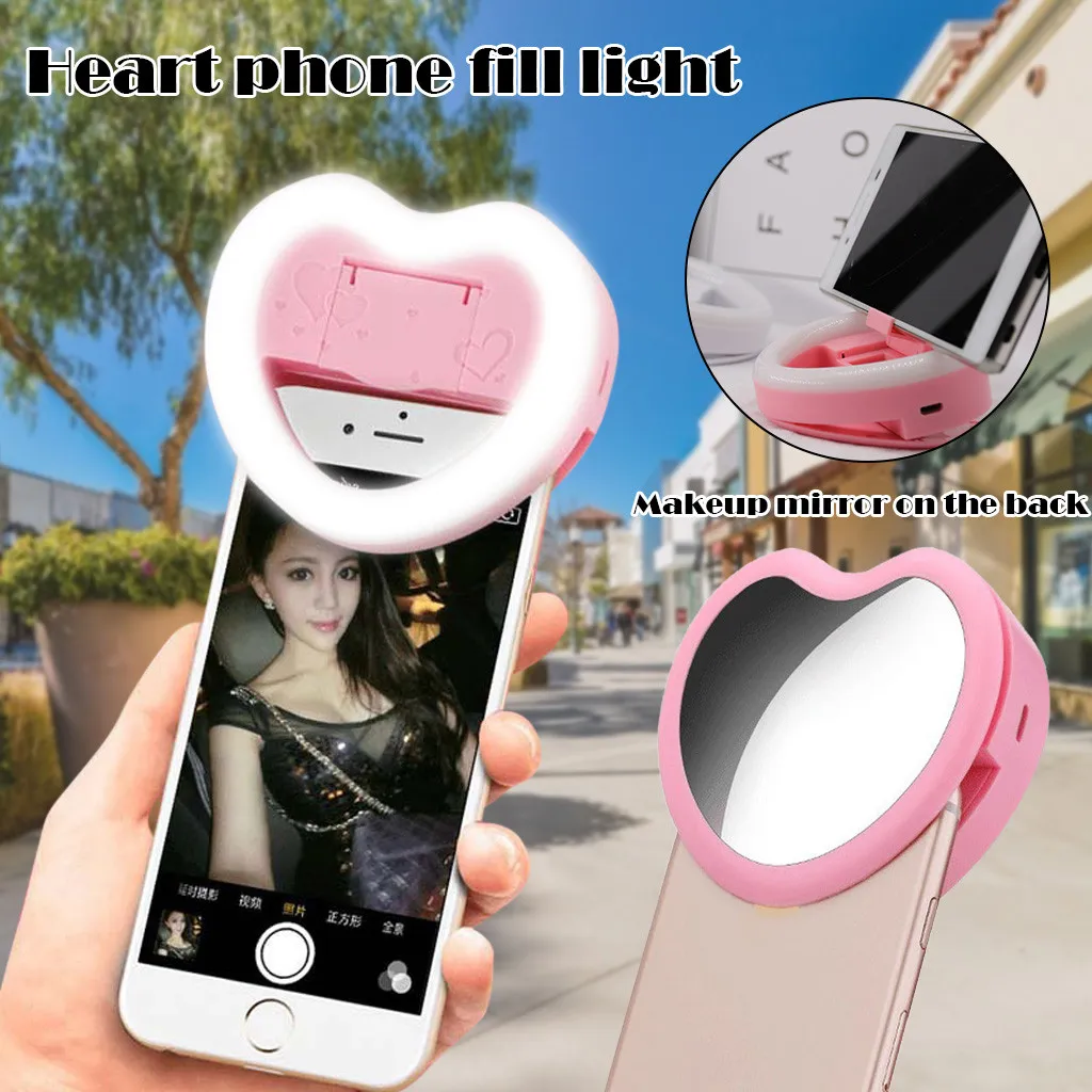 3-in-1-LED-Selfie-Ringlicht für Handys, Make-up-Spiegel, Handyhalter, Clip-On-Lampe, Frauen, Mädchen, Nacht, Dunkelheit, verstärkende Fülllichter