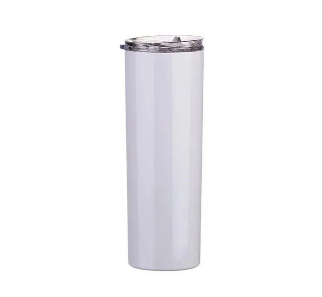 Gobelets Blanc Sublimation Slim Cup Coupes droites Bouteille d'eau sous vide Tasse à café avec couvercle Tasses à bière avec expédition maritime 20OZ LSK780