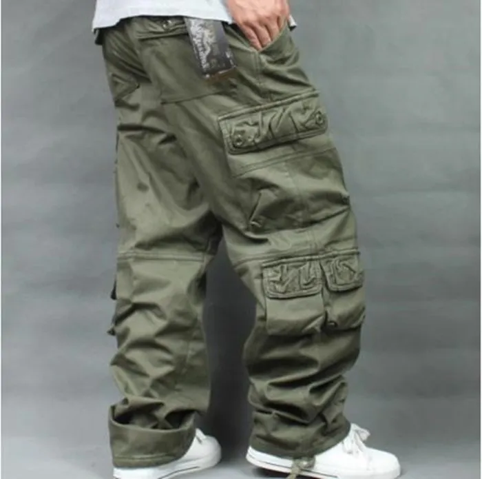 Pantaloni cargo con fodera in pile caldo per uomo Pantaloni larghi larghi in cotone casual Tasca Hip Hop Streetwear Pantaloni da jogging Plus Size 40