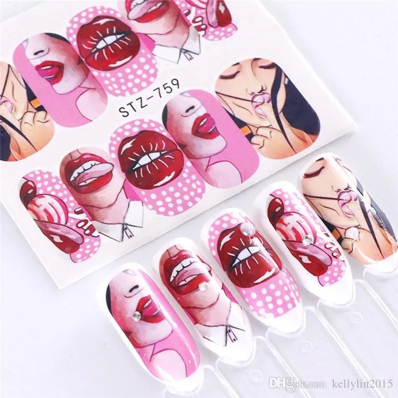 Nail Art Stickers Sexy Lips Cool Girl Letters Decals Cartoon Sticker For Nail Decorations Manicure Tool Colorful Nails Tips 