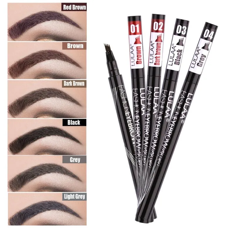 Makeup liquid Eyebrow Pencil Waterproof Fork tip Eyebrow black brownTattoo Pen 4 Head Fine Sketch Liquid Henna Eyebrow Enhancer Dye Tint Pen