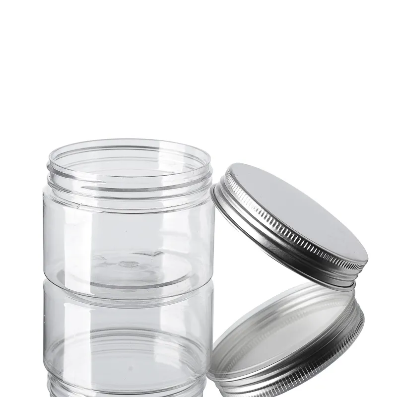 60ml Plastic Jars Transparent PET Plastic Storage Cans Bins Round Bottle With Aluminum Lids Empty Cosmetic Jar Container GGA3644-6