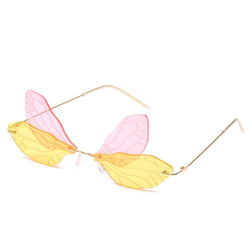 New Arrival Special Fairy Wings Design Originality Sunglasses Fashion Rimless Women Eyewear With Beautiful Dragonfly Lenses