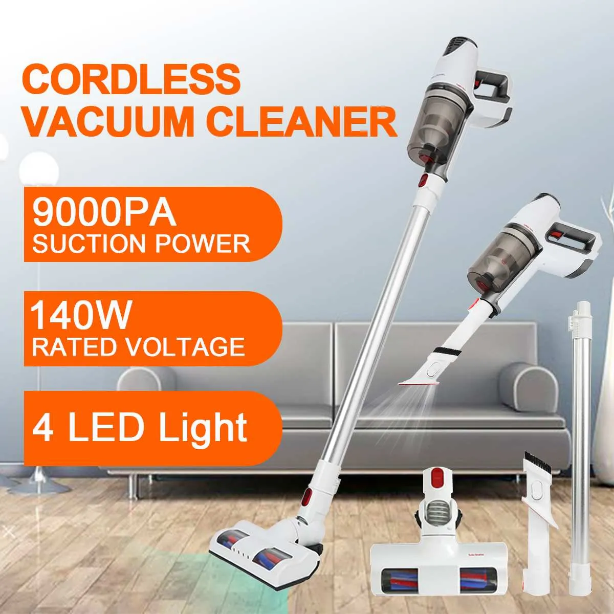 2 i 1 9000Pa 140W Cordless Dammsugare Tvättbar vakuum Handhållen Stick Bagfri Cleaner Carpet Dammsamlare