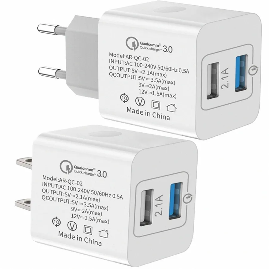 Quick Charge QC3.0 5V 3.5A portas duplas Adaptador de carregador de parede UE para iPhone 7 8 Plus XR Samsung S10 S11 HTC Phone Android