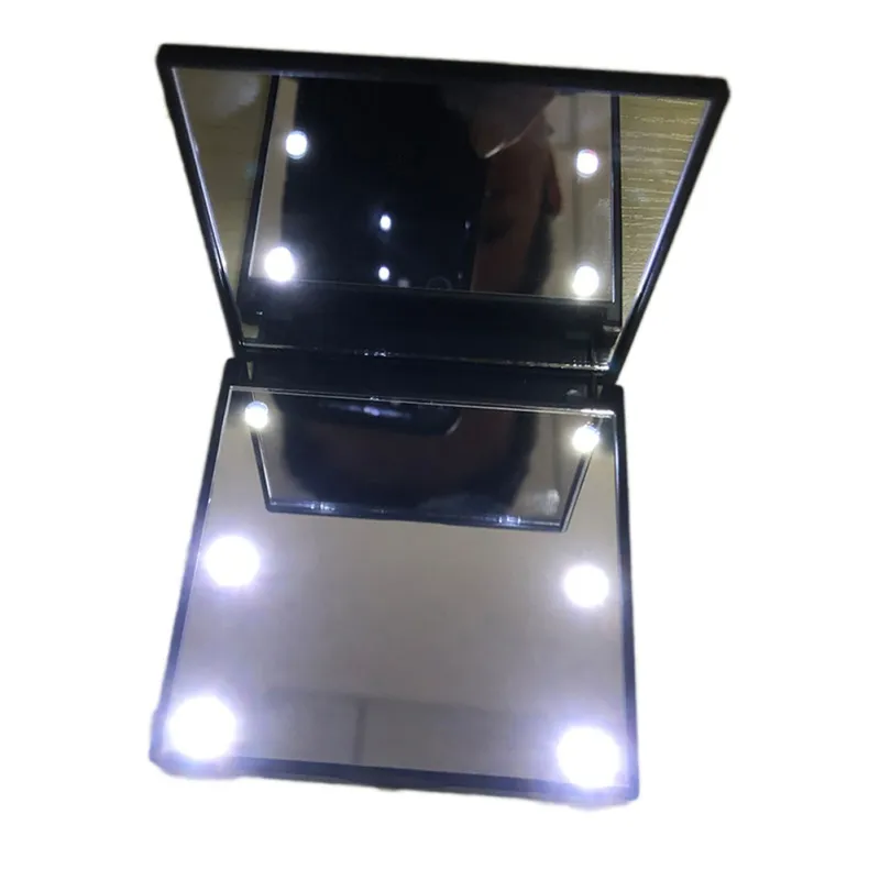 Mini miroirs compacts carrés éclairés pliables 6 lumières LED miroir de maquillage pliable LED J1038