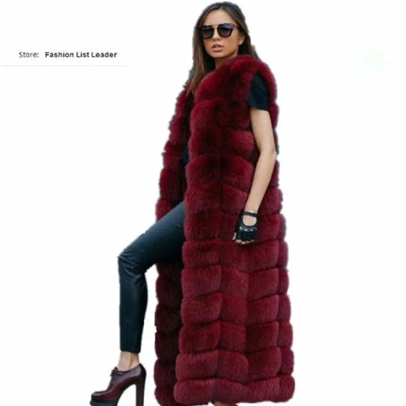 10 stappen 120 cm Super Lange Bont Vest Winter Vrouwen Luxe Faux Fur Vest Harige Slanke Vrouw Nep Plus size Faux wj1342