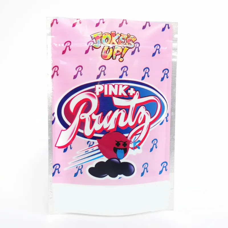 Skämt upp Runtz Förpackningsväskor 3.5g White Runtz Pink Runtz och Ether 9 Typer Zipper Mylar Bag Dry Herb Flower Package