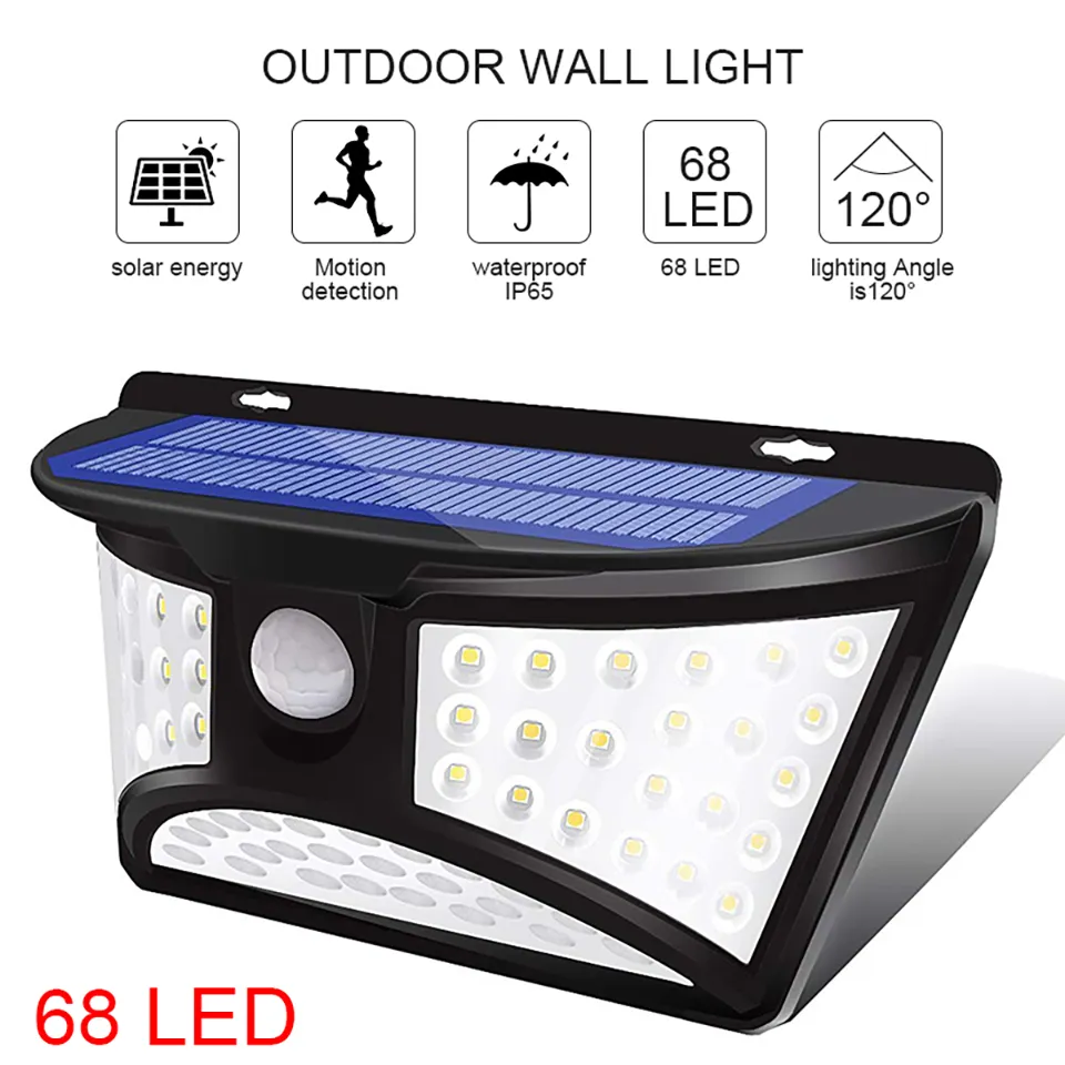 Novelty Outdoor Solar Lamp 68 LED-lampor Vägglampa IP65 Vattentät Motion Sensor Säkerhet Solar Lights för Garden Driveway