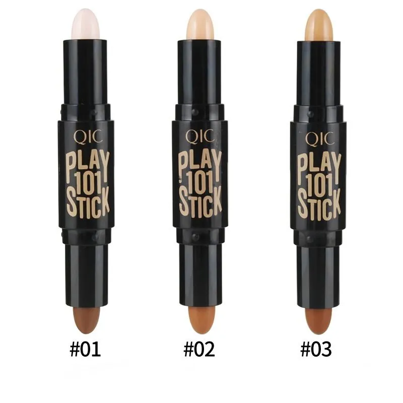 QIC Highlighter Contour Stick Concealer Bar Dubbelhuvud Vattentät Highlight Sticks Stereo ansiktsbehandling Penna Makeup