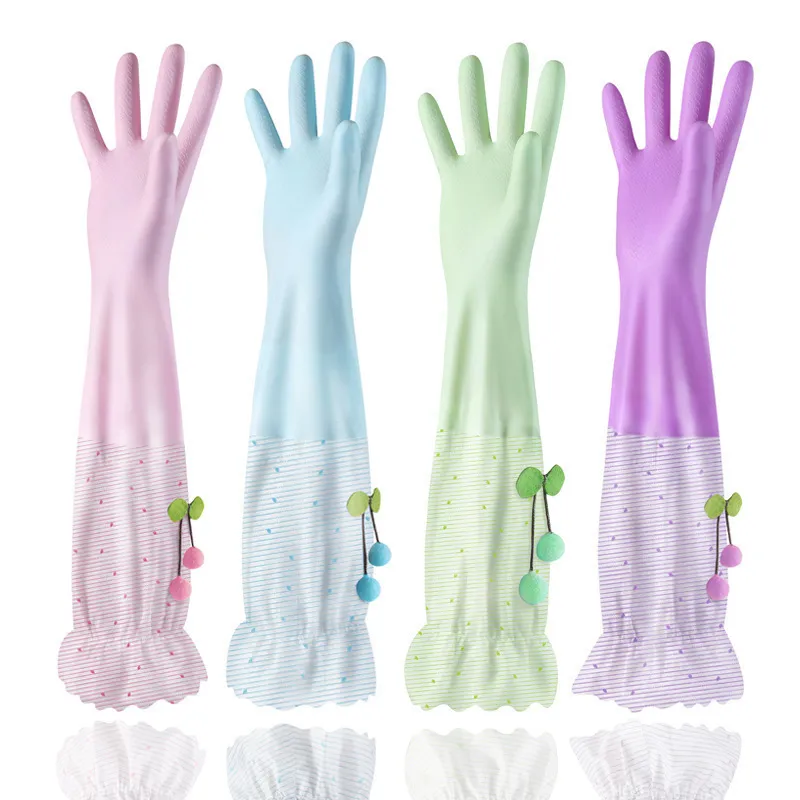 ラテックスキッチン雑用清潔な手袋長袖の防水ゴム食器洗い手袋耐久性のある家庭用洗濯洗い皿クリーングローブ